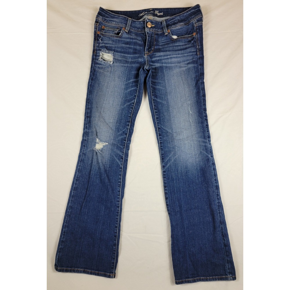 American Eagle Slim Boot Jeans Womens 8 Regular Medium Wash Distressed Stretch